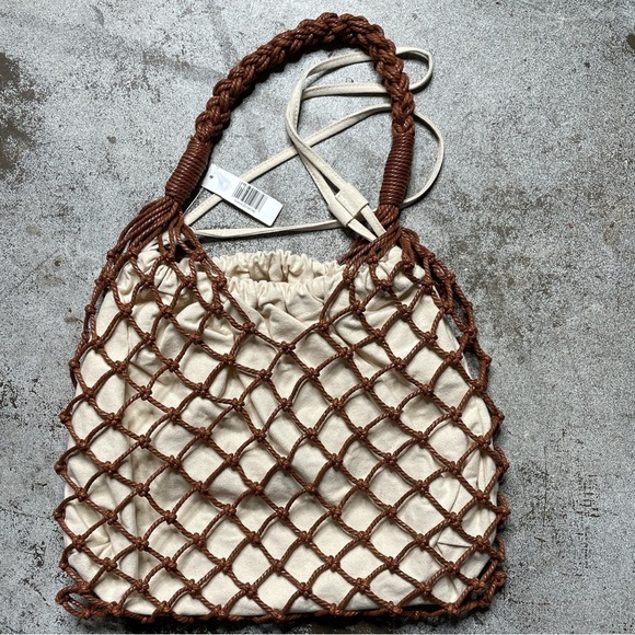 Top Shop Faux Leather Mesh bag with canvas insert. NWT - Picture 2 of 6